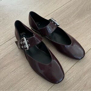 Zara Women's Dark Burgundy Flats with Buckle Size 37